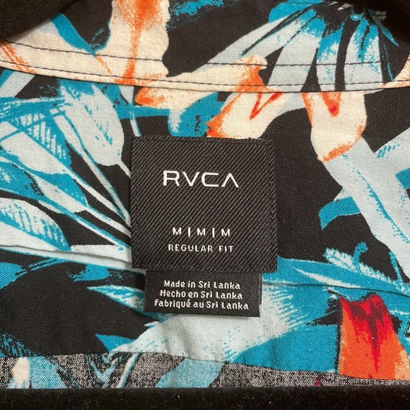 RVCA Hawaiian style tropical lily button up t-shirt size M - Picture 5 of 6